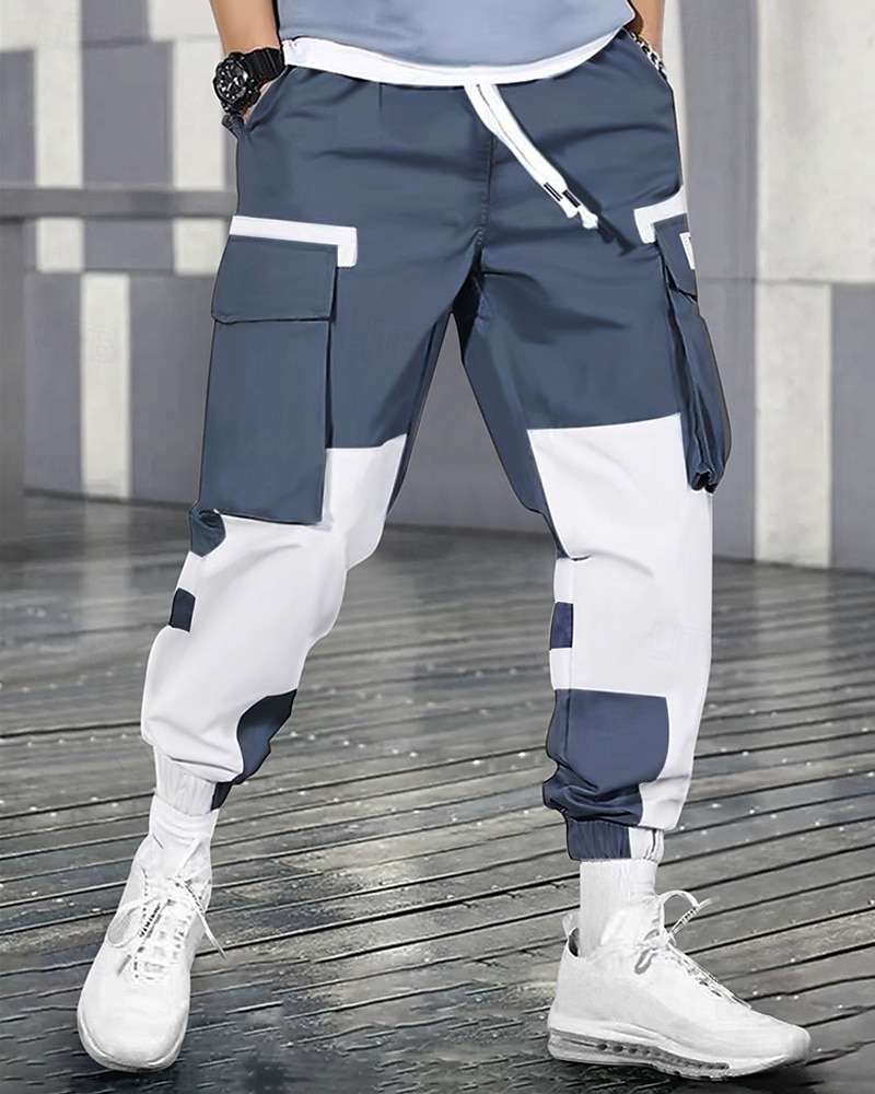Men's Cargo Pants Trousers Techwear Elastic Waist Drawstring Multi Pocket Color Block Wearable Outdoor Daily Camping & Hiking Fashion Classic Black Blue 2026 - $30.99 –P1