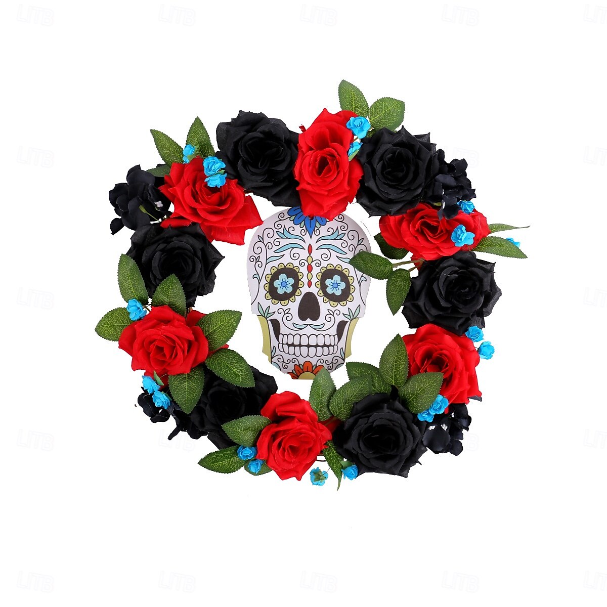 guirlandas de halloween para decoração de portas da frente internas e externas, guirlanda de rosas vermelhas e pretas do dia dos mortos com placa de caveira para decoração de janelas e paredes de 2025 por $29.99 –P6