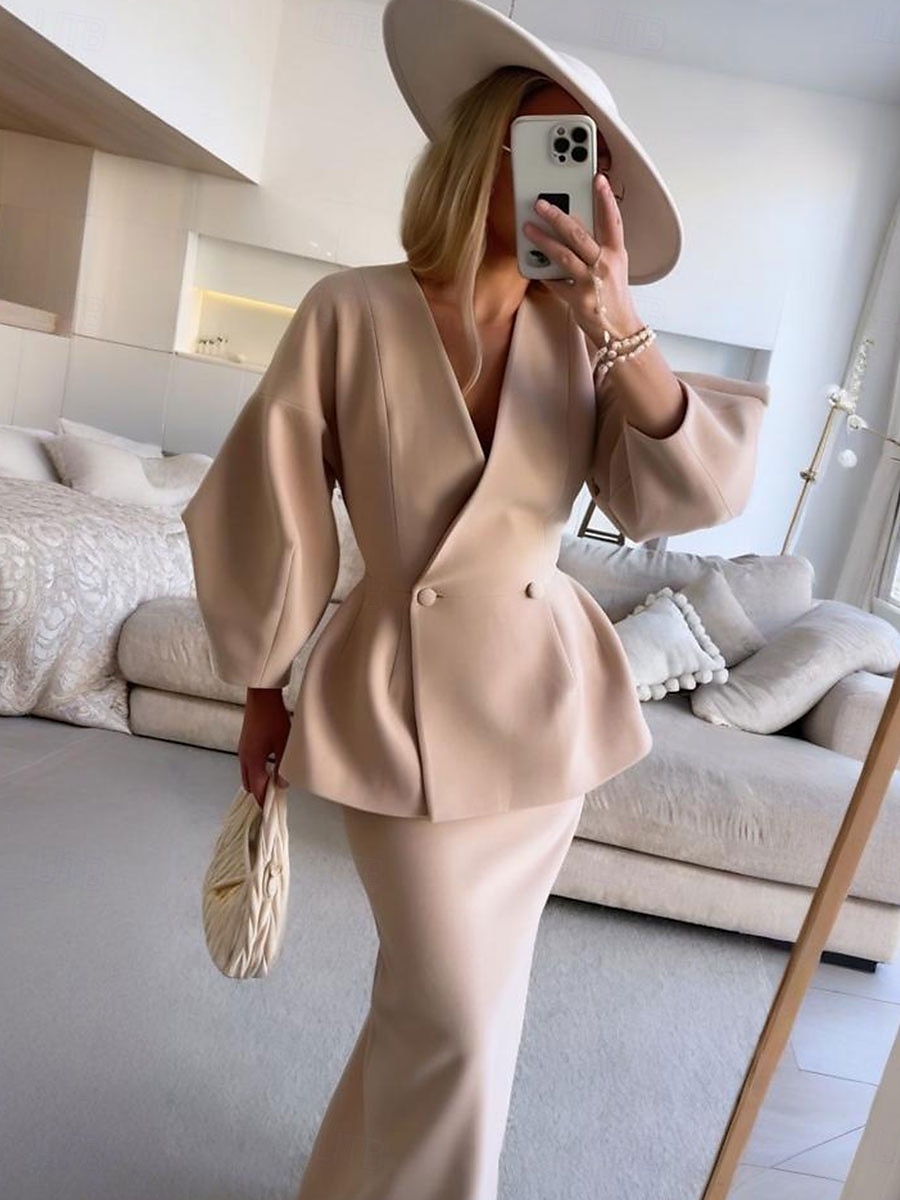 Ensembles de Robes Robe Mère de la Mariée Formelle Invitée de Mariage Élégante Col en V Longueur au Sol Polyester Manches Longues avec Boutons de 2025 ? $179.99 –P6