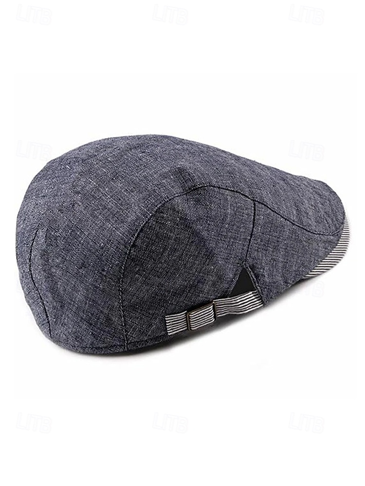 Verstellbare Schiebermütze aus Leinen für Herren, leichte, atmungsaktive Zeitungsjungenmütze mit Streifendetail, Vintage-Ivy-Cap-Stil für Freizeitausflüge und den Alltag 2025 - $14.99 –P4