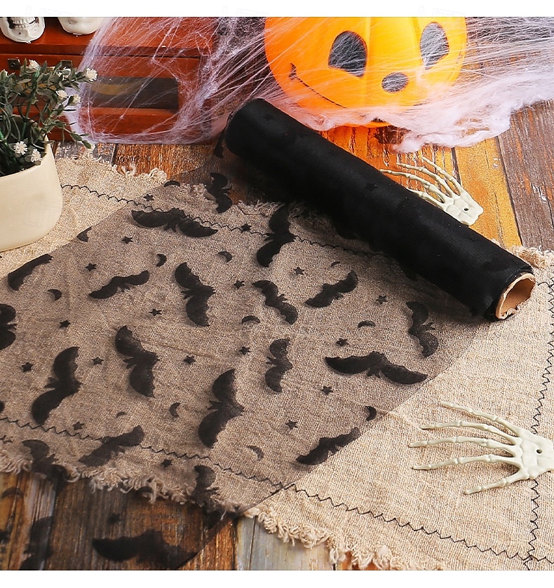 Chemin de table en maille d'Halloween, décoration de nappe de fête en toile d'araignée et de chauve-souris, tapis de salle à manger de festival fantôme effrayant, décoration de table de fête de 2025 ? $11.99 –P4