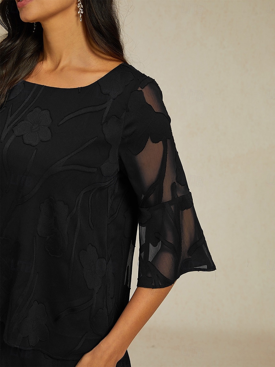 Damen Spitzenbluse Bluse Elegante Oberteile Chiffon Tops Einfarbig Blumen Elegant Stilvoll Basic Dreiviertelarm Glockenärmel U-Boot-Ausschnitt Normale Oberteile Hochzeitsgast Arbeit Täglich 2025 - $59.99 –P2