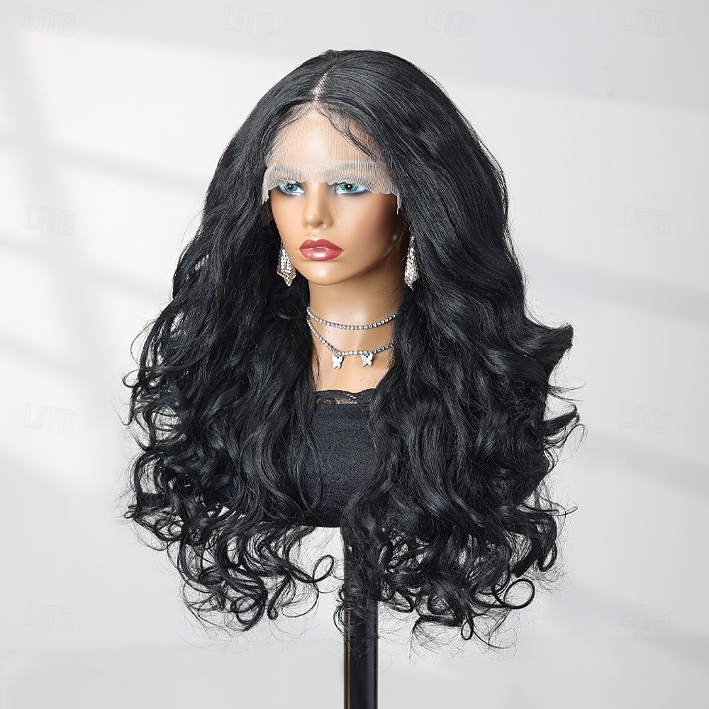 Synthetic Lace Wig Body Wave Style 22 inch Black Middle Part 13x6 Lace Front Wig Women's Wig Black 2026 - $81.99 –P2