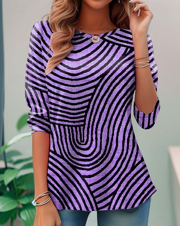 Women's T Shirt Graphic Geometric Elegant Vintage Stylish Long Sleeve Crew Neck Round Neck Regular Tops Daily Print Pink Blue Purple Green Khaki Summer Spring 2025 - $22.99 –P4