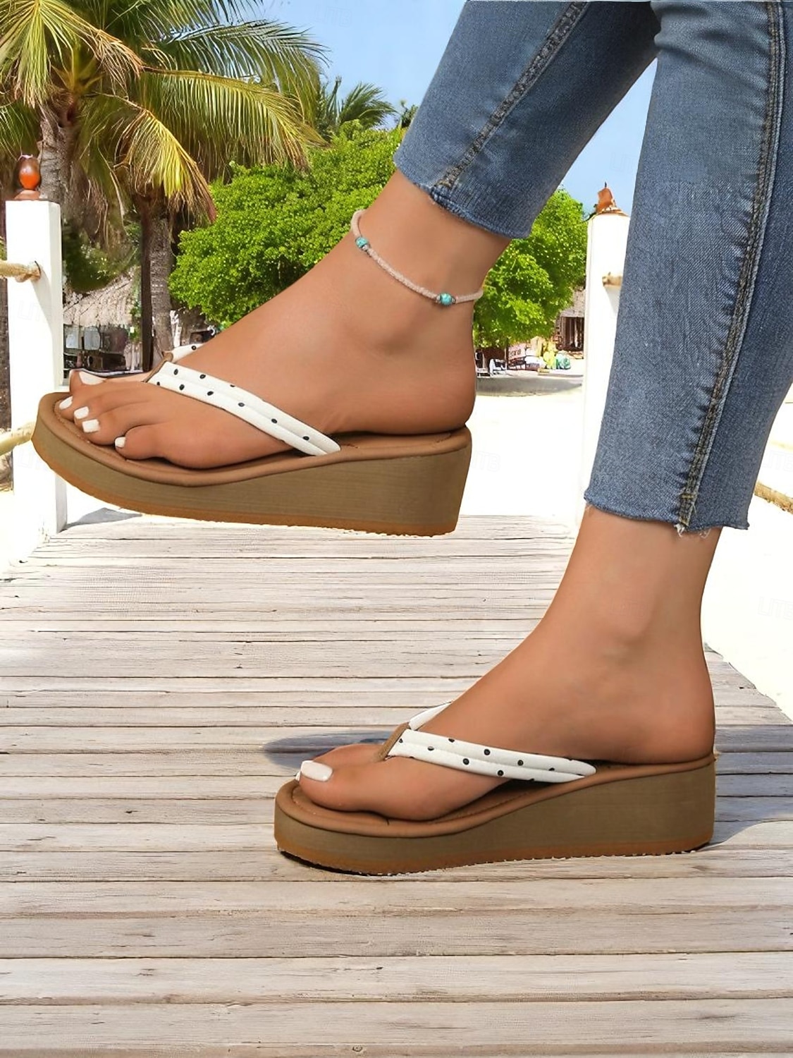 infradito con zeppa a pois da donna – sandali casual da spiaggia per le vacanze estive e le uscite per il tempo libero del 2025 a $24.99 –P4