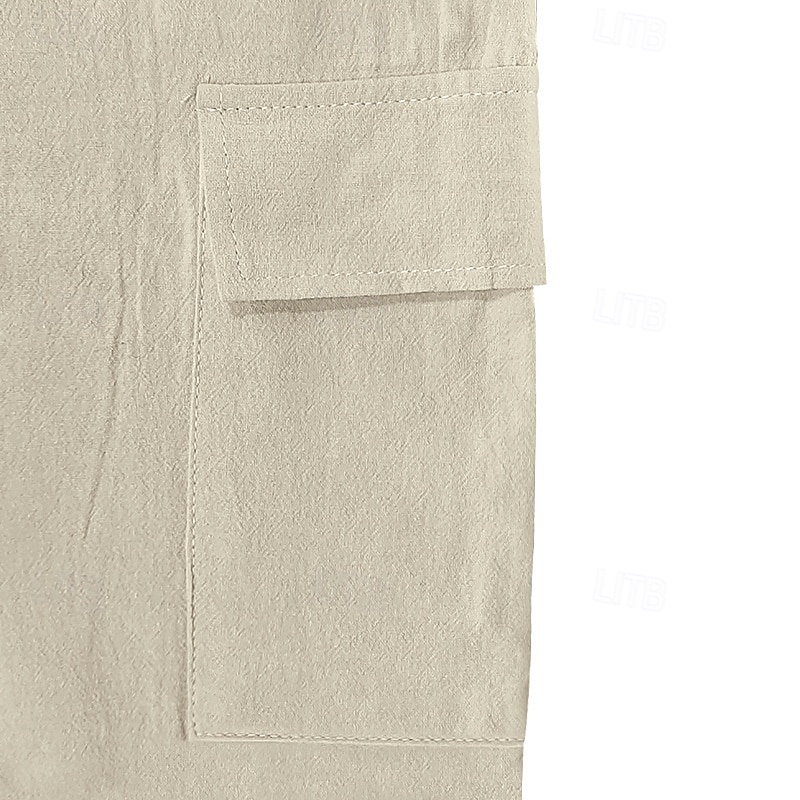 Homens Shorts de algodão e linho Bermuda Cargo Calção Shorts de verão Com Cordão Cintura elástica Bolso multi Tecido Conforto Vestível Comprimento do joelho Ao ar livre Esporte Diário Moda Casual de 2025 por $17.99 –P6