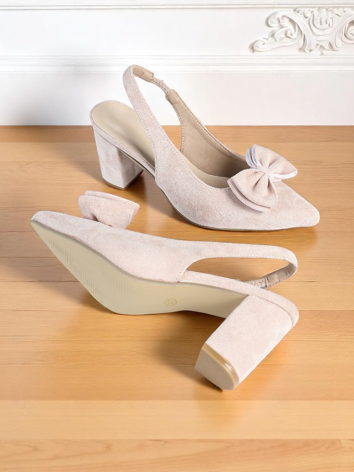 Women's Blush Pink Suede Slingback Heels - Pointed Toe Pumps with Bow Accent and Block Heel for Casual Dates and Everyday Elegance 2025 - $32.99 –P1