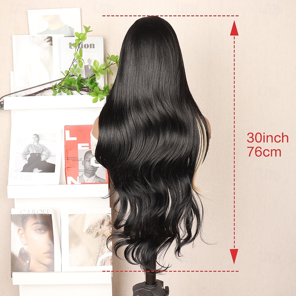 Synthetic Lace Wig Body Wave Style 30 inch Mixed Color Middle Part 13x6 Lace Front Wig Women's Wig Black & White 2026 - $81.99 –P8