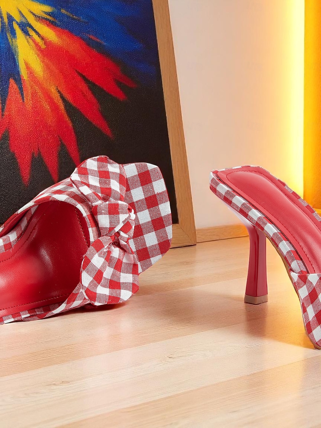 Women's Gingham Bow Heeled Mules - Vintage Open Toe Slip-On Sandals for Casual Dates and Summer Outings 2025 - $42.99 –P7