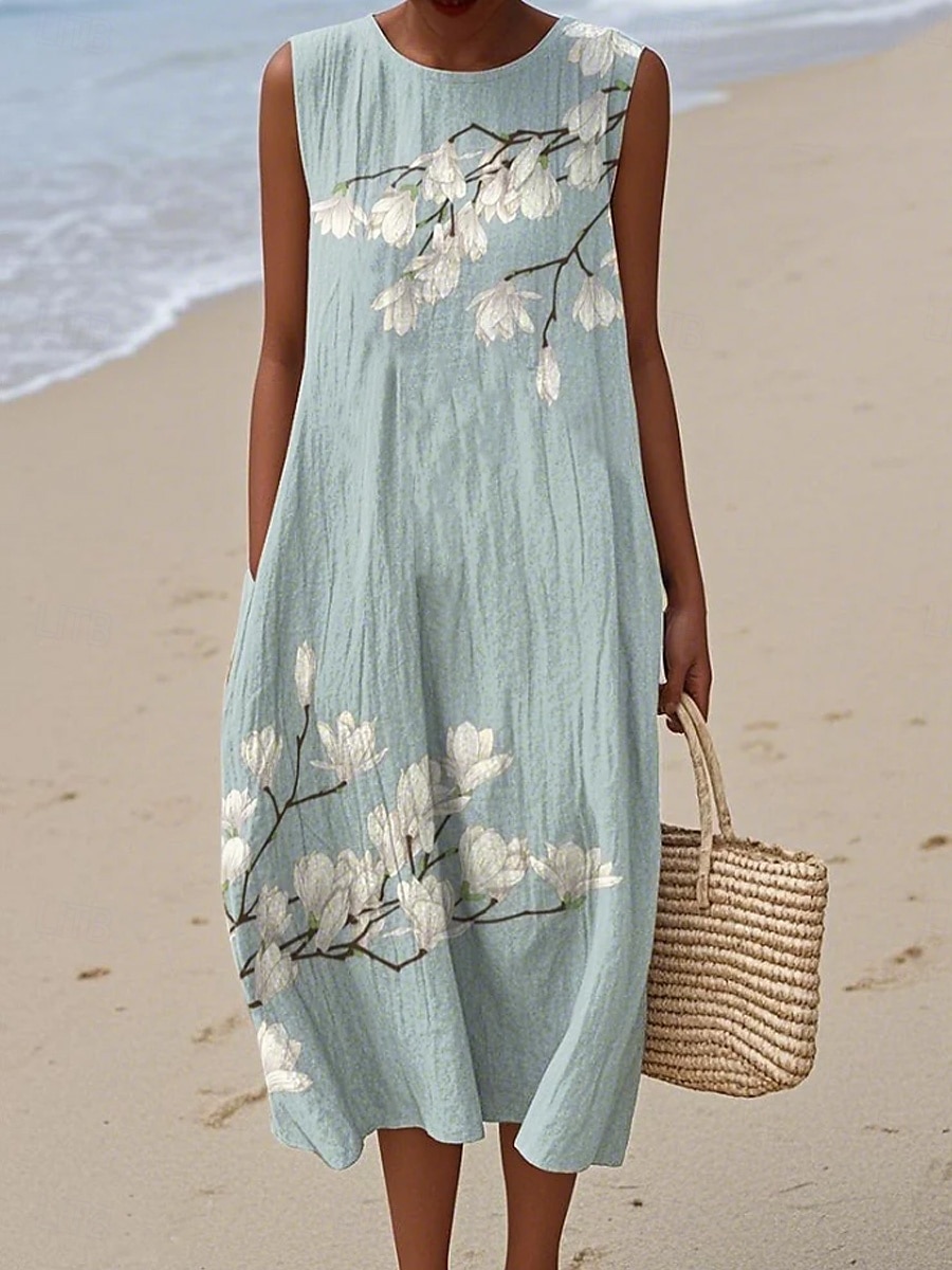 Femmes Robe Midi Robe d'Été Robe fourreau Robe trapèze Vacances Occasionnel Boho Soirée Sortir Plage Coupe Ample Fleuri Graphique Sans manches Col Rond Bleu Ciel Blanc et Violet Rose Claire Bleu Ét de 2025 ? $35.99 –P4