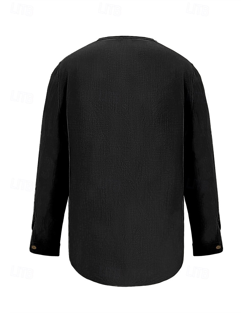 Herren Hemd Leinenhemd Popover-Hemd Freizeithemd Baumwollhemd Einfach Urlaub Hawaiianisch Schwarz Weiß Braun Grün Langarm V Ausschnitt Frühling Herbst Bekleidung 2025 - $32.99 –P7