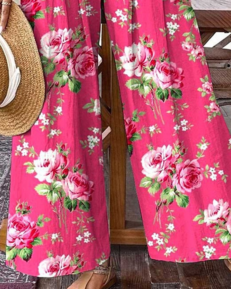 Pentru femei Pantaloni Pantaloni Palazzo Modă Boho Lungime totală Talie Înaltă Floral Talie elastică Confortabil Comfortabil Micro-elastic Stradă Purtare Zilnică Ieșire Roz Portocaliu Vară Primăvară 2025 - $17.99 –P3