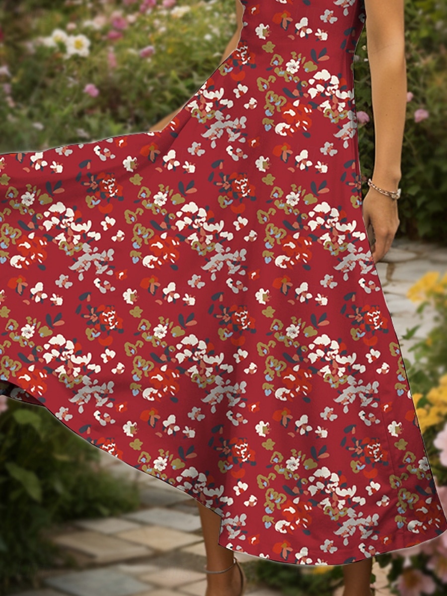 Women's Maxi Dress Knit Dress Casual Dress Sundress A Line Dress Elegant Vacation Casual Regular Fit Floral Graphic Short Sleeve Square Neck Yellow Red Blue Purple Summer 2025 - $30.99 –P3