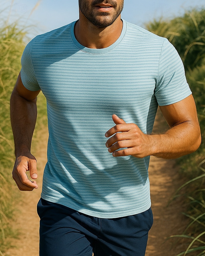 Ανδρικά Τρέξιμο Top Tricou de Alergat Κοντομάνικο Μπλουζάκι Αναπνέει Γρήγορο Στέγνωμα Ελαφρύ Ελαστικό Τέννις Γκολφ Τρέξιμο ΑΘΛΗΤΙΚΑ ΡΟΥΧΑ Ρούχα Γυμναστικής Ριγέ Μαύρο Λευκό Θαλασσί 2025 - $21.99 –P3