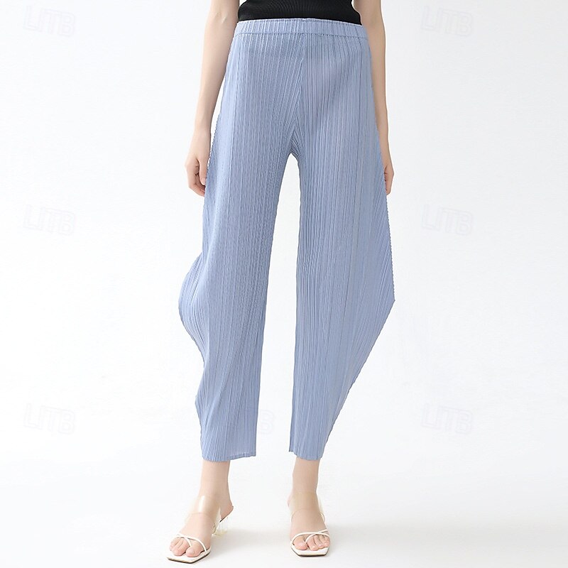 Dam Kinesiska Semester Vintage Etnisk Stil Ankellång Medium Midja Ensfärgat Plisserad Elastisk Fest Gata Dagligen Himmelsblå Sommar Vår Höst Lös passning 2025 - $59.99 –P1
