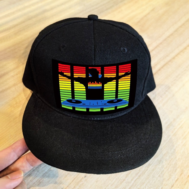 Cappello snapback a LED attivato dal suono, cappelli a LED, cappellino da baseball con visualizzazione dei messaggi, per feste di Natale e Halloween del 2025 a $22.21 –P7