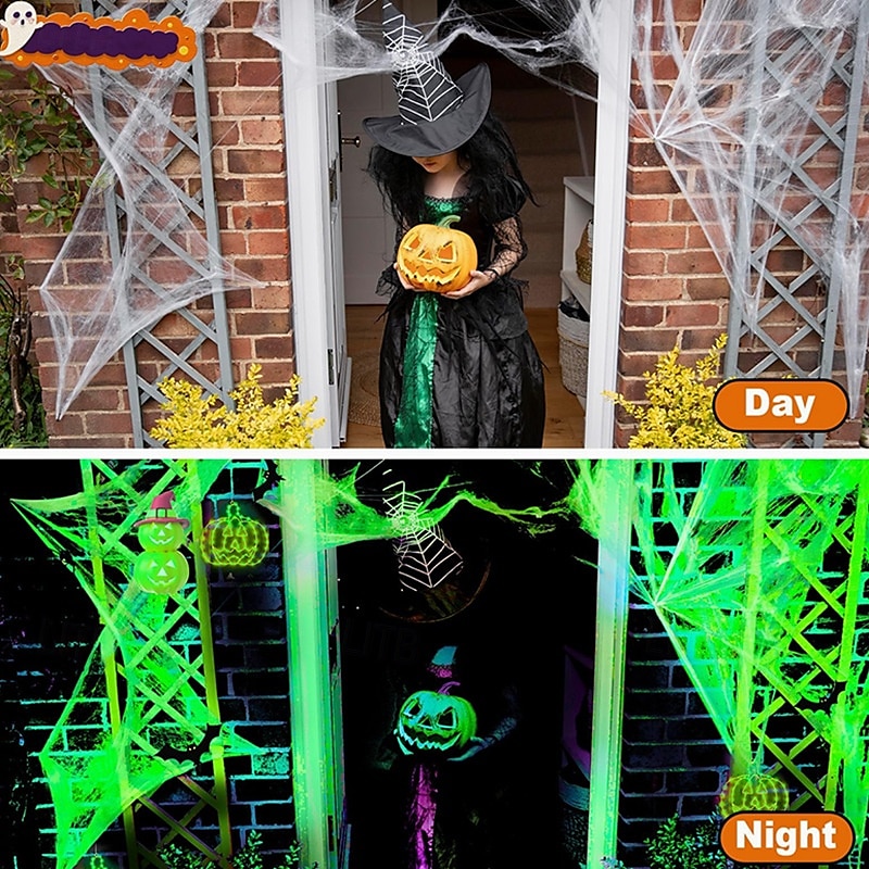 Halloween hohtaa pimeässä hämähäkinseittiä ja ylimääräisiä väärennettyjä hämähäkkejä Halloween ulkovalaistuskoristeet sisä- ja puutarhaan Kummitustalon juhlatarvikkeet 2025 - $9.49 –P4