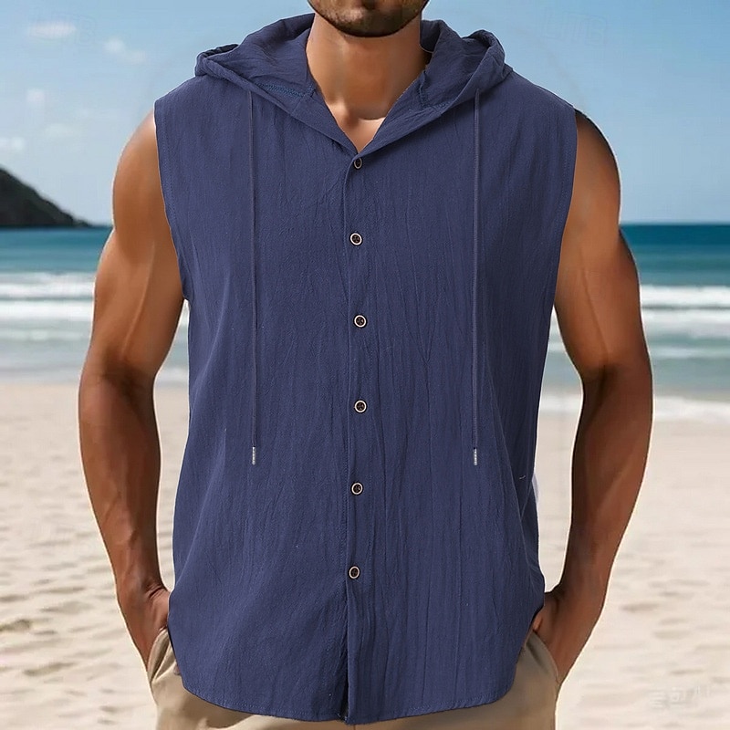 Men's Tank Top Vest Top Undershirt Sleeveless Shirt Sleeveless Hooded Summer Plain Fashion Designer Basic Buttons Vacation Street Going out Black White Yellow Top Tee for Men 2025 - $17.99 –P9