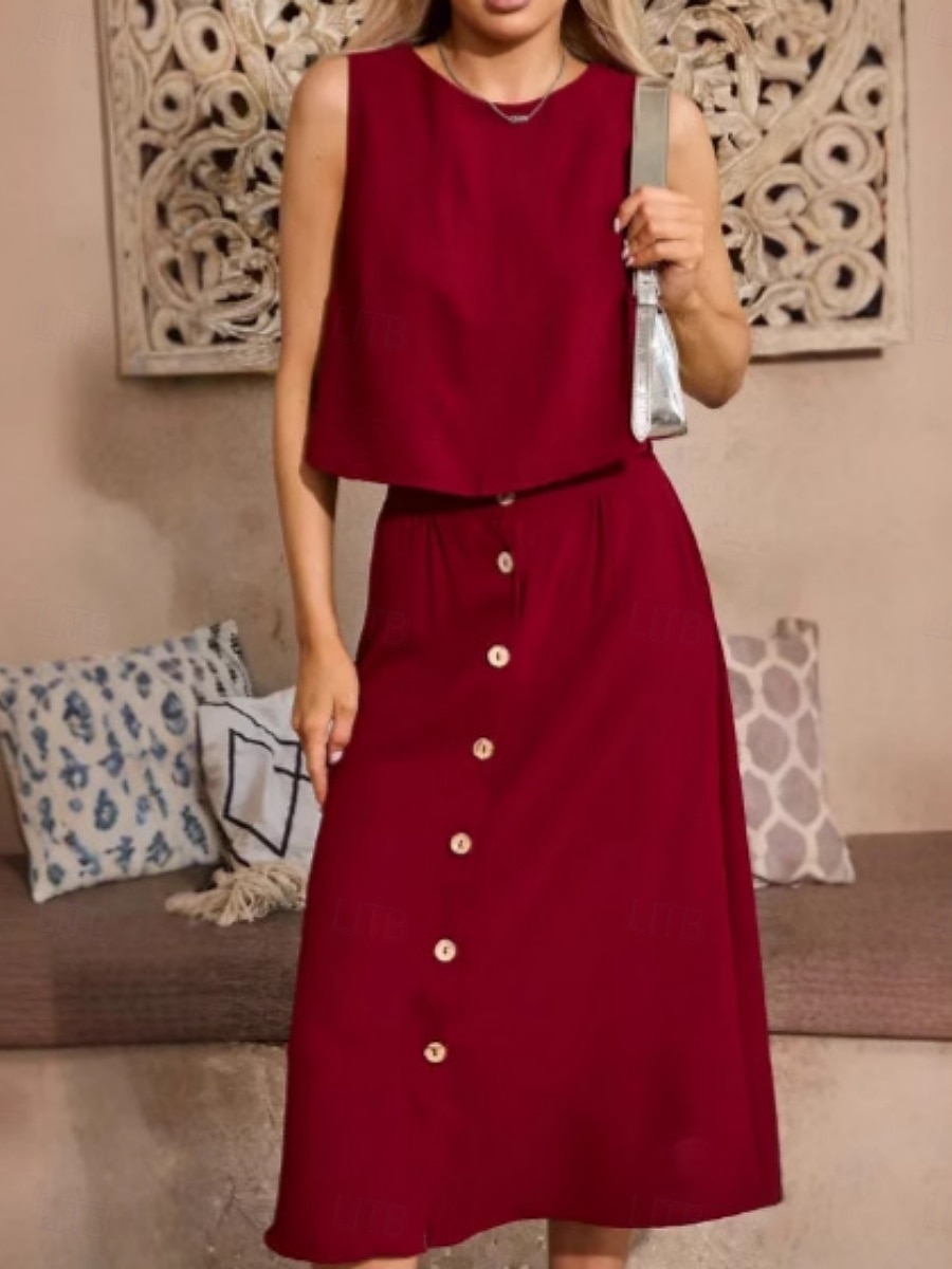 Pentru femei Set de rochii Rochie A line Casual Simplu Buzunar Nasturi Rochie Maxi Fără manșon Stil Nautic În aer liber Zilnic Alb Roz Roșu Vin Vară Primăvară Fit regulat 2025 - $41.99 –P4