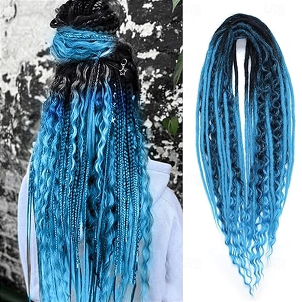 24 Inch 3 In 1 Dreadlock Extensions Sets 30 Strands Mixed Black Synthetic DE Dreads Extensions 100% Handmade Soft Double Ended Curly Boho Wavy Dreads for Girls 2025 - $58.99 –P9