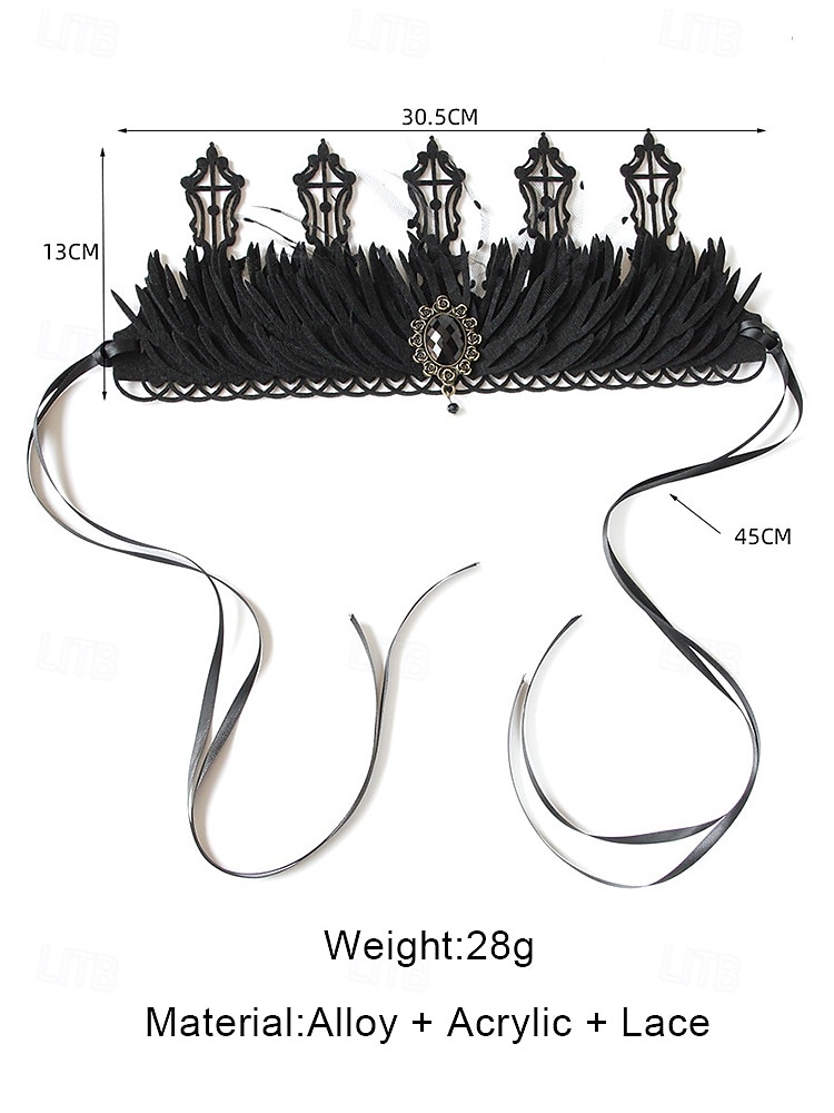 Women's Gothic Black Lace Crown Headband with Gem Pendant, Halloween Party Queen Tiara, Vintage Style Costume Accessory for Adults 2026 - $11.99 –P8