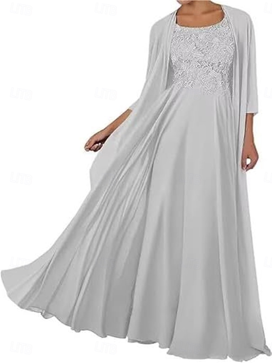 Zweiteilig Kleid-Sets Brautmutterkleid Elegant Einfach Quadrathals Bodenlang Chiffon Ärmellos mit Einfarbig 2025 2025 - $119.99 –P21