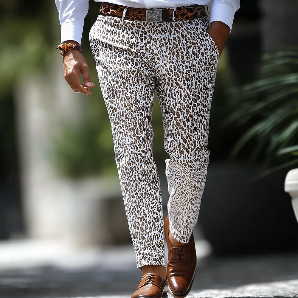 Homens Estampa de Leopardo Social Calças Calças de Terno Cintura Média Vintage retrô Férias Casual Ajuste regular Frente plana Calças retas com bolsos Verão Primavera Outono Impressão 3D Leopardo de 2025 por $35.99 –P1