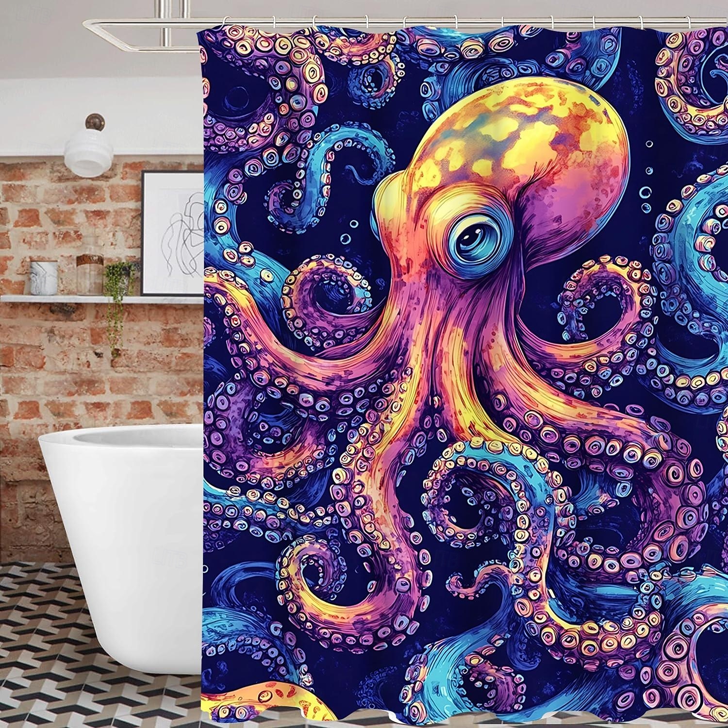 Perdea de duș cu animale oceanice, broaște țestoase, cu cârlige pentru baie, set de decor pentru baie, poliester, impermeabil, pachet de 12 cârlige din plastic 2026 - $22.99 –P10