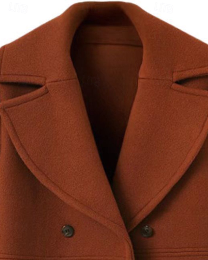 Damen Parka Warm Bequem Knöpfe Tasche Mode Einfach Täglich Ausgehen Doppelreihig Lang Umlegekragen Normale Passform Langarm Oberbekleidung Schwarz Wein Khaki Herbst Winter 2025 - $44.99 –P9