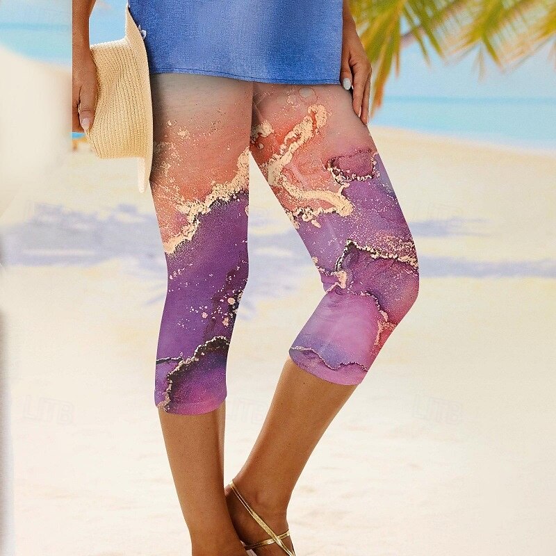 Women's Capri Pants Leggings Streetwear Casual Calf-Length High Waist Ocean Elastic Waist Breathability Stretchy Vacation Street Daily Wear Blue Mint Green Purple Fall Regular Fit 2025 - $17.99 –P1