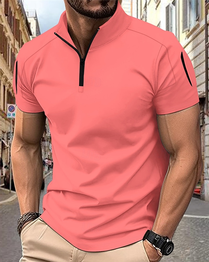 Per uomo Polo con zip a un quarto Maglia da golf Casuale Lavoro Zip a un quarto Manica Corta Essenziale Moderno Semplice Cerniera Estate Vestibilità regolare Bianco Rosa Blu marino Azzurro cielo del 2026 a $20.99 –P1