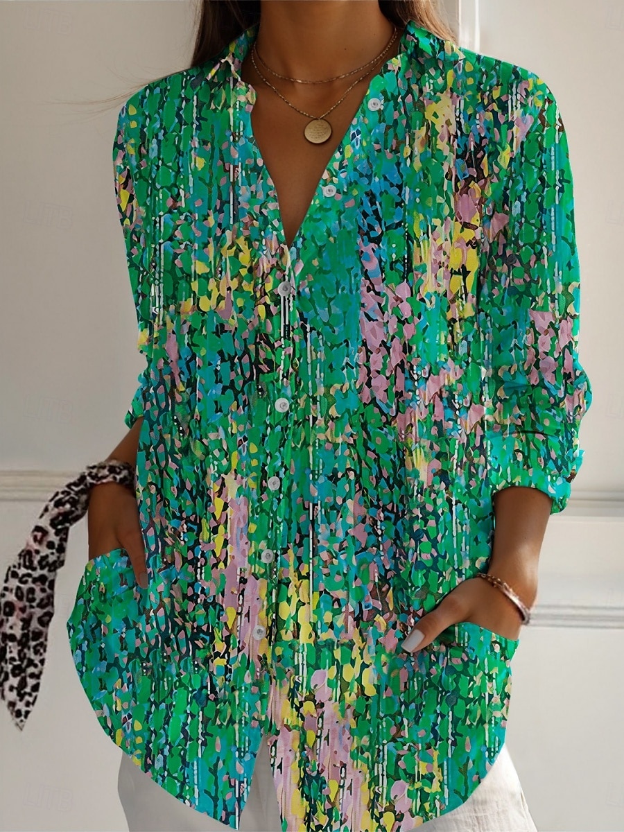 Per donna Camicia Floreale Attivo Quotidiano Elegante Manica Lunga Colletto a Camicia Top Regolari Quotidiano Ferie Bottoni Stampato Rosso Blu Fucsia Verde Primavera Autunno del 2025 a $25.99 –P3