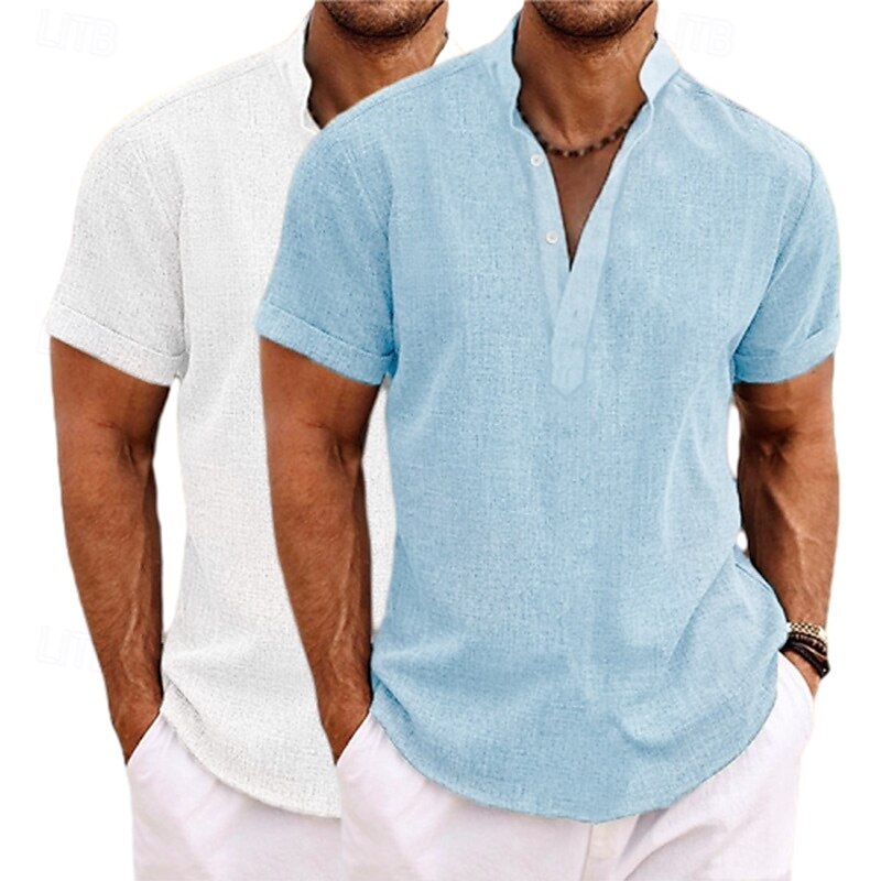Per uomo Camicia Camicia di lino Camicia con colletto alla coreana Camicia popover Camicia Estiva Abbigliamento da spiaggia Semplice Vacanza Casuale Gray + verde Bianco + giallo Bianco + Verde Bianco del 2025 a $27.99 –P9