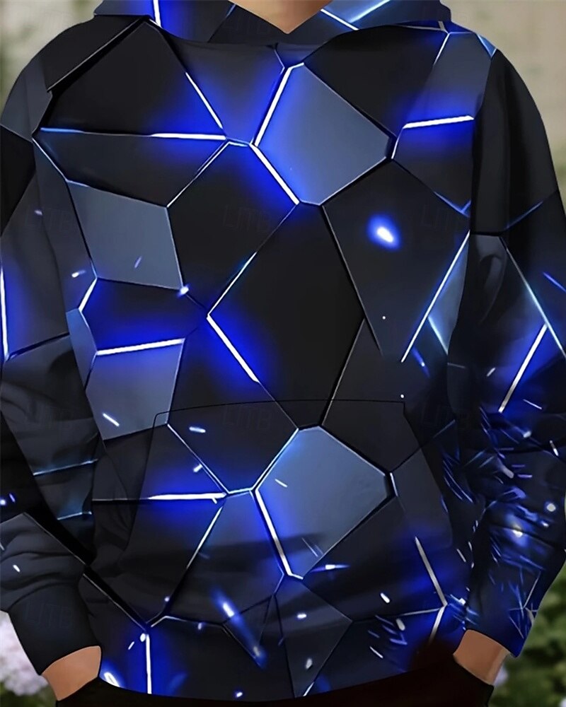 Pojkar 3D Geometrisk Huvtröja Långärmad Vår Höst Mode Streetwear Barn 4-12 år Huva Utomhus Ledigt Dagligen Normal 2025 - $18.99 –P3