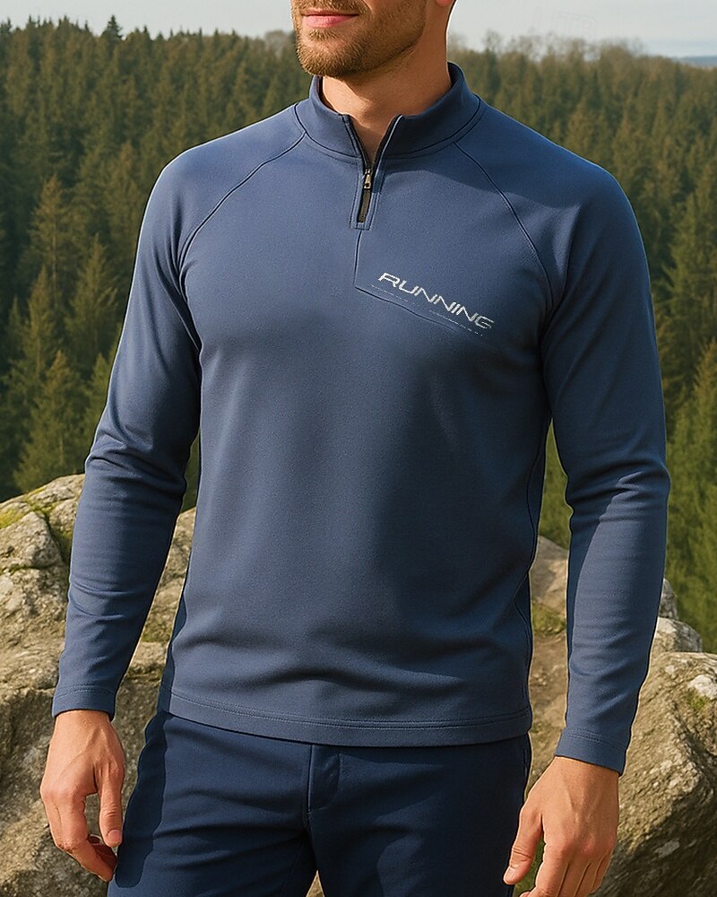 Bărbați Hanorac polo Top de alergare Top de drumeție Manșon Lung Guler de stand Tricou Tee Topuri În aer liber Uscare rapidă Ușor Elastic Respirabil Sfert de fermoar Poliester Gri Închis Negru Verde 2025 - $26.99 –P3