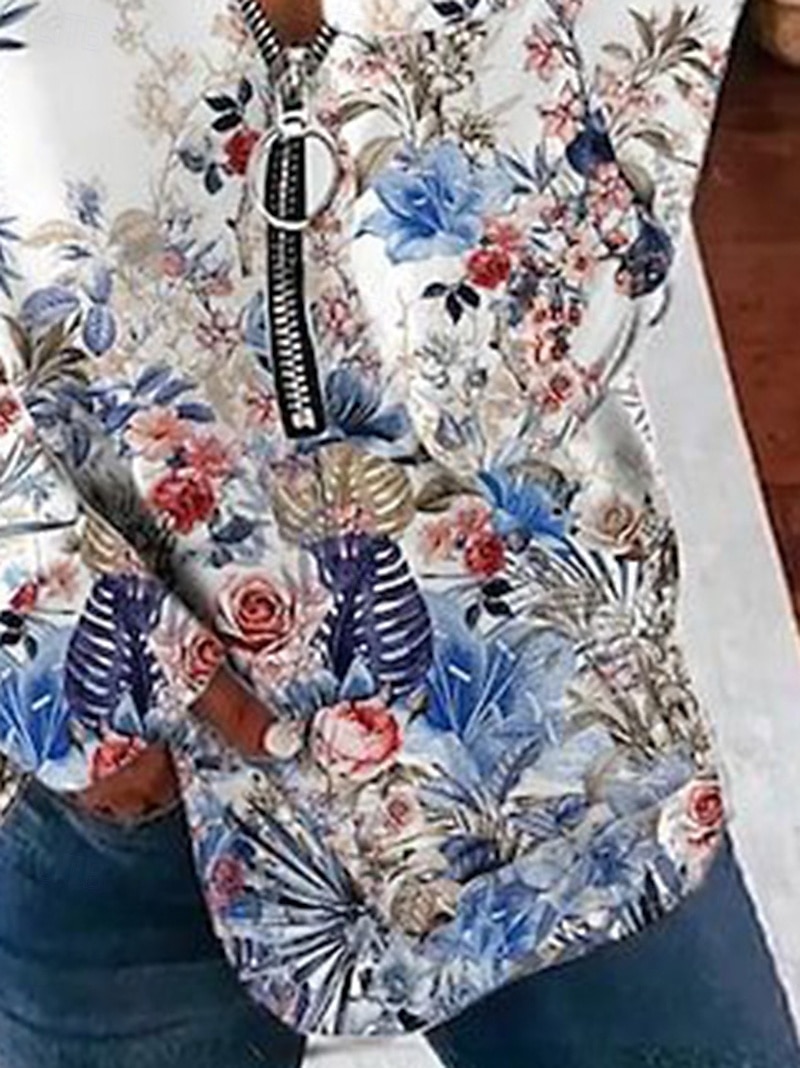 Dam Blus Blommig Dagligen Stylish Långärmad Rund hals Vanliga toppar Dagligen Utekväll Mönster Fjärdedels blixtlås Vit Vår Höst 2025 - $19.49 –P3