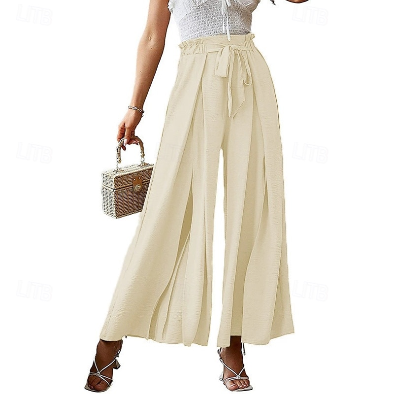 Mulheres Perna larga Calças Roupa de rua Casual Comprimento total Natural Tecido Bolsos Com Cordão Design de cordão elástico Exterior Confortável Final de semana Streetwear Magenta Camelo Adamascado de 2025 por $18.99 –P17