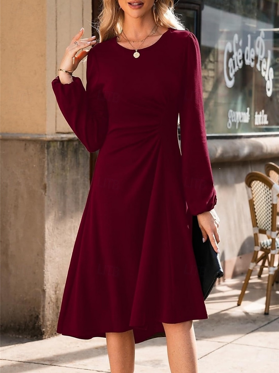 Per donna Mini Abito Abito a trapezio Abiti semi formali Ufficio Vestibilità regolare Plaid Semplice Manica Lunga Girocollo Nero Vino Rosso Estate Autunno del 2025 a $24.99 –P11