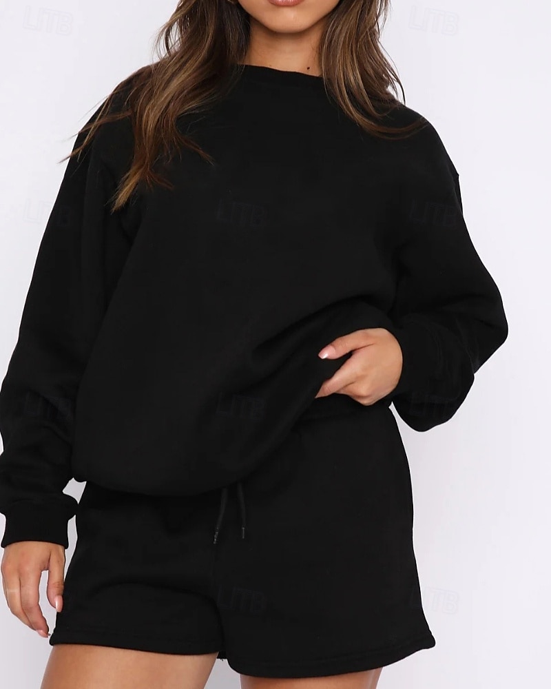 2025年 女性用 トラックスーツ プルオーバースウェットシャツ スウェットショーツ レース ソリッド スーツウェア 秋 Темный хаки ブラック ジム アスレイジャー ランニング 防風 長袖 スポーツ アクティブウェア 伸縮性あり レギュラー  コレクション – $25.99 –P13