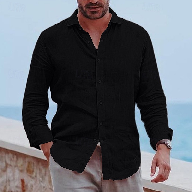 Herren Hemd Leinenhemd Sommerhemd Strandbekleidung Knopfhemd Einfach Urlaub Täglich Schwarz Weiß Blau Grau Langarm Umlegekragen Frühling & Sommer Bekleidung 2025 - $21.99 –P4