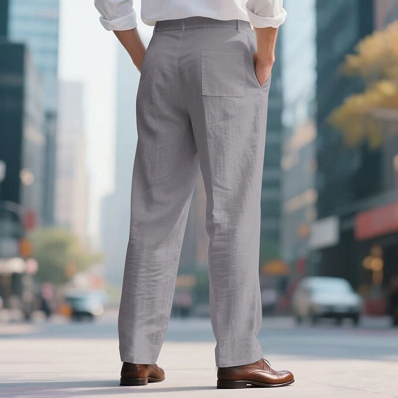 Herren Leinenhosen Hose Sommerhose Strandhose Tasche Gerader Schnitt Einfach Komfort Atmungsaktiv Urlaub Täglich Ferien Hawaiianisch Boho Schwarz Weiß 2025 - $25.99 –P2