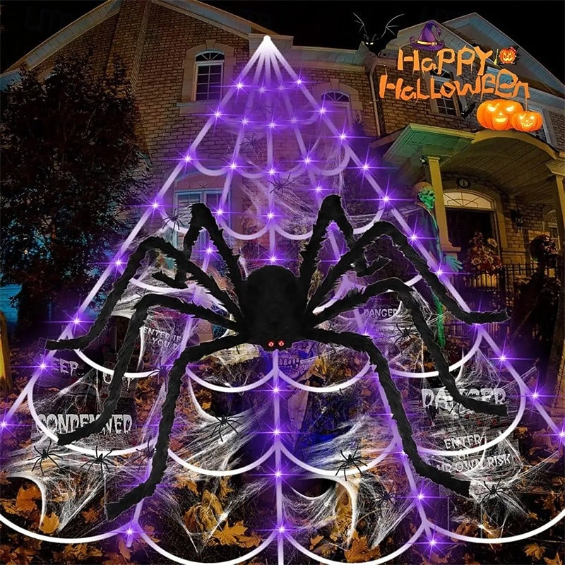 2025年 ハロウィーンの新しいクモの巣三角形のウェブシミュレーションスーパーぬいぐるみクモゴーストフェスティバル屋内と屋外の装飾小道具  コレクション – SGD S$43.46 –P1