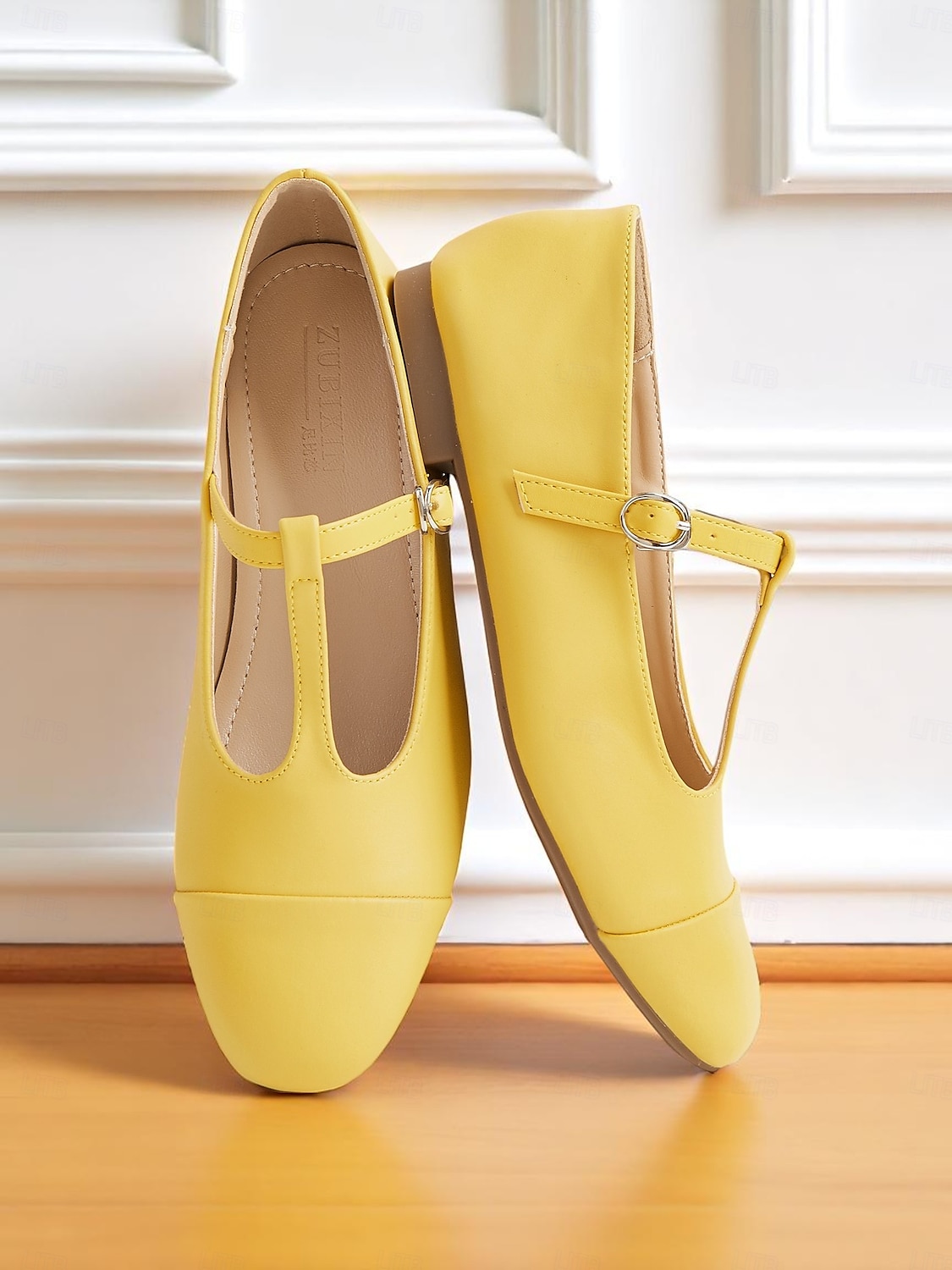 sapatilhas femininas amarelas com tiras em T, mary janes vintage com bico redondo para encontros casuais e uso diário de 2025 por $42.99 –P5