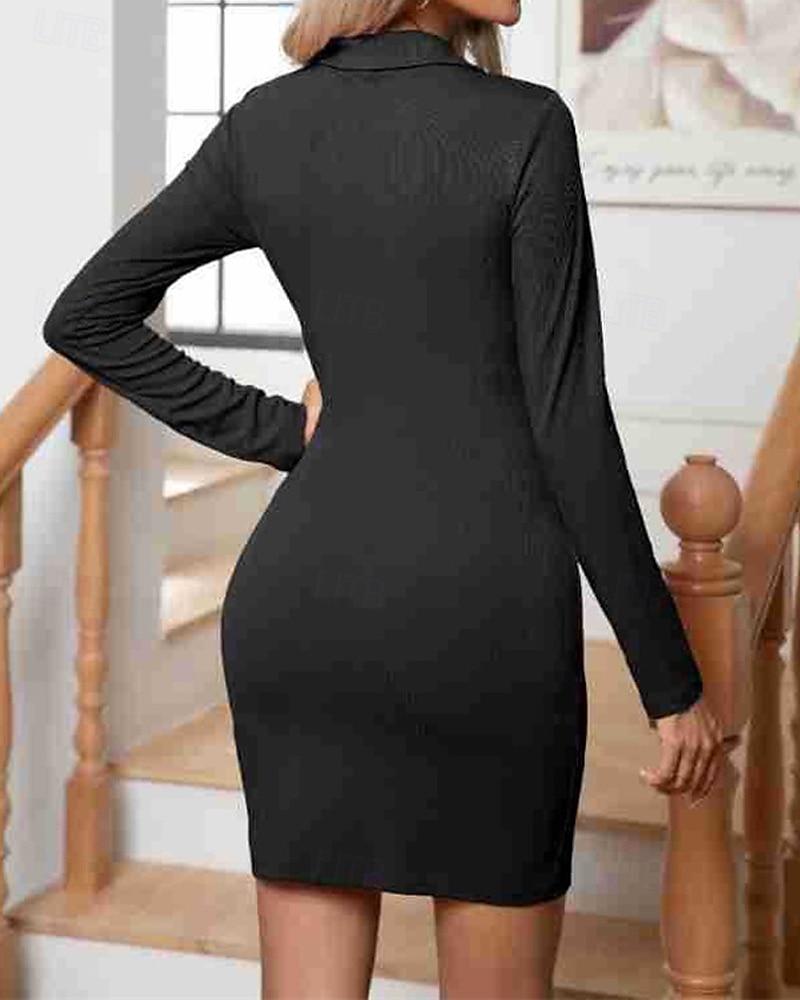 Damen Minikleid Strickkleid Freizeitkleid Etui-Kleid Mode Outdoor Party Ferien Normale Passform Einfach Langarm V Ausschnitt Schwarz Grün Khaki Sommer 2025 - $21.99 –P4