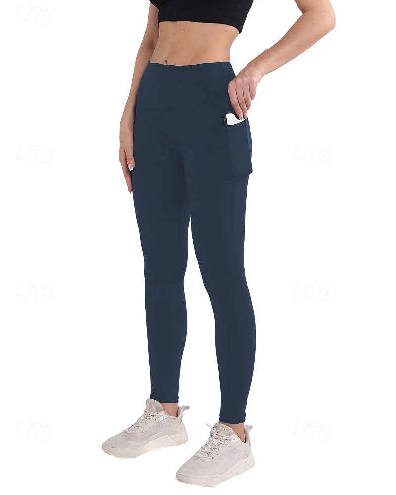 Women's pilates leggings Capri Leggings Sports Pants Pockets Lightweight Pilates Gym Running Pants Solid Color Navy Black Pink Plus Size Sports Activewear Micro-elastic 2026 - $17.49 –P7