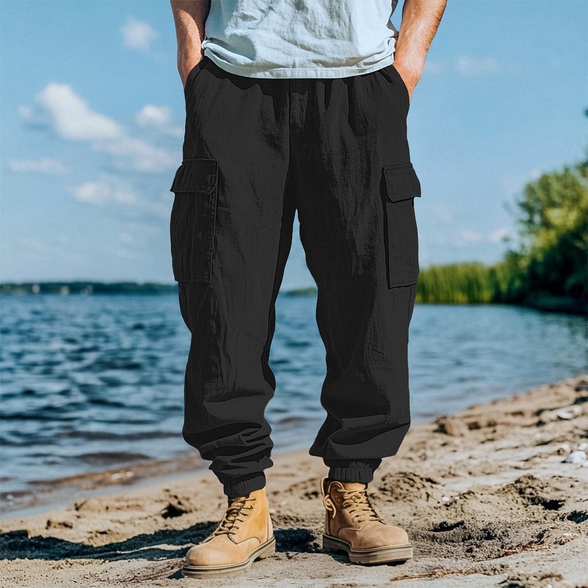 Per uomo Pantaloni di Lino Pantaloni Pantaloni Estivi Elastico in vita Coulisse Gamba Dritta Semplice Comodità Traspirante Lunghezza intera Casuale Quotidiano Ferie Moda Stile Classico Nero Bianco del 2026 a $26.99 –P12