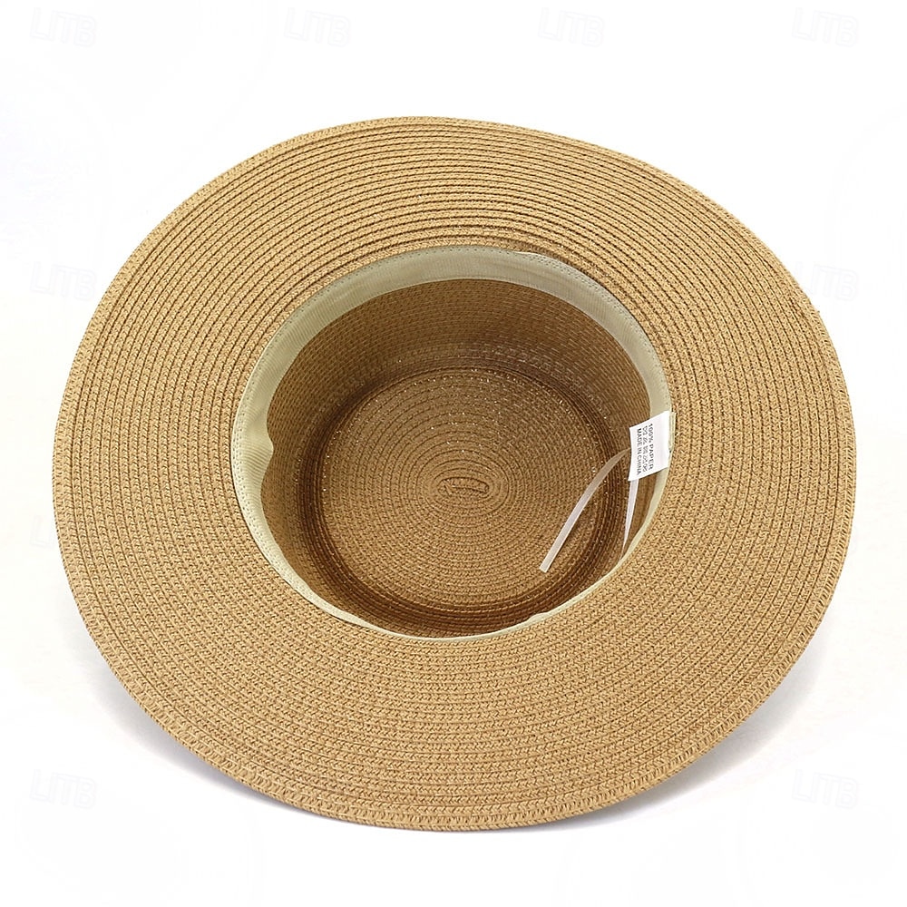 1 stk. elegant damehatt med strå og bred brem, lett og pustende sommerhatt for strandaktiviteter, uformell &formelle arrangementer, tilbehør til arrangementer 2025 - $13.99 –P13