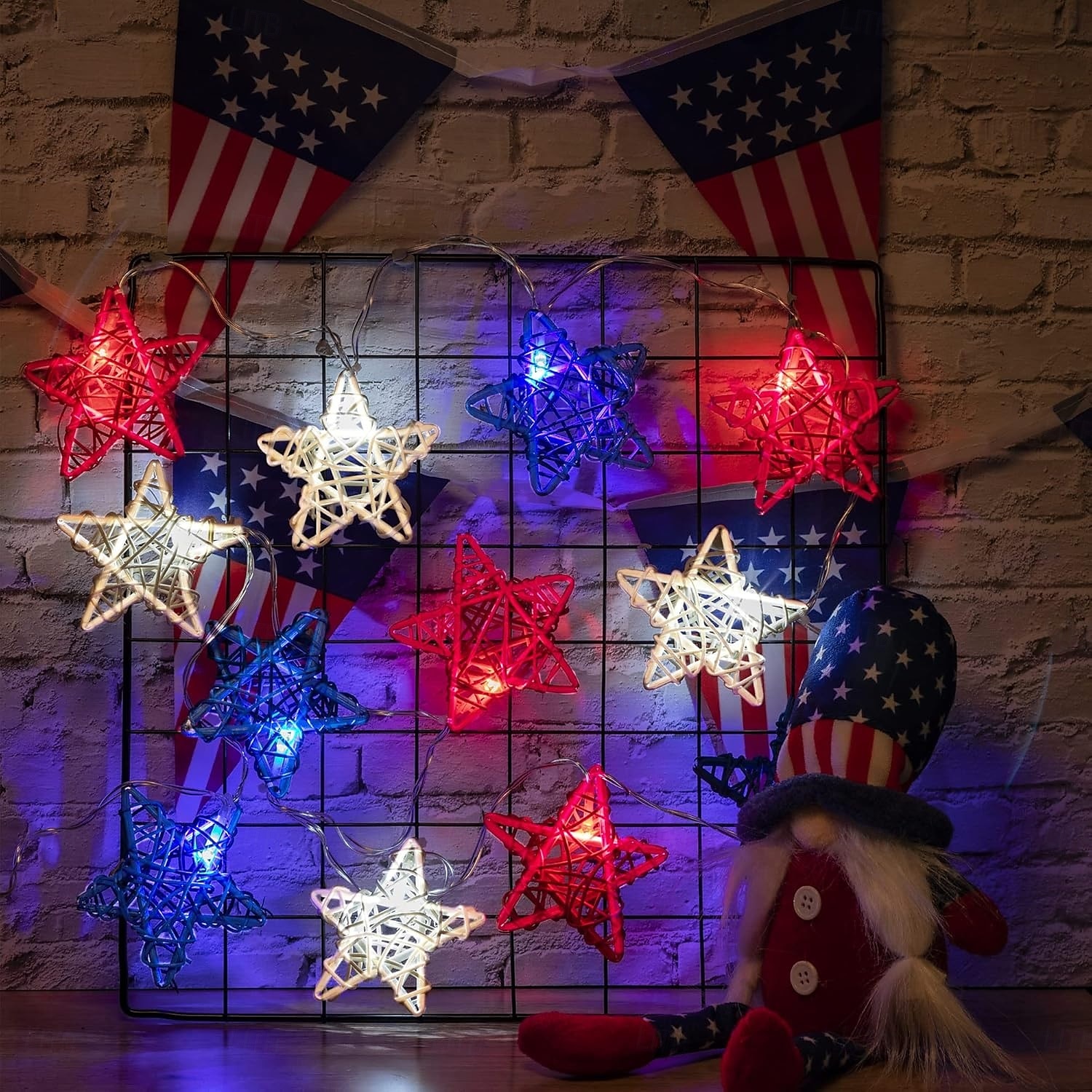 1 Pc 3M-20 LED Star String Lights Red, White, Blue Vine Weaving Pentagram Light String July 4th Independence Day Party Patriotic Atmosphere Decorative Light AAA Battery Box 2025 - $14.49 –P15