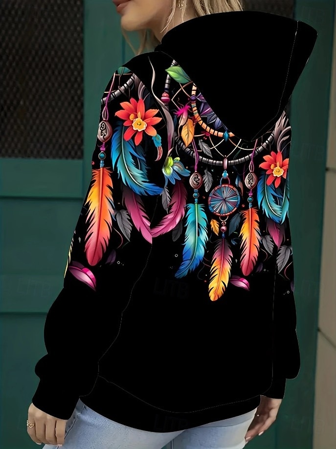 Femmes Sweat à capuche Graphique Tribal ancien Mode Western manche longue À capuche Hauts Réguliers Rue Tenue Quotidienne Fête Imprimé Poche Avant Noir Automne Hiver de 2025 ? $24.99 –P2