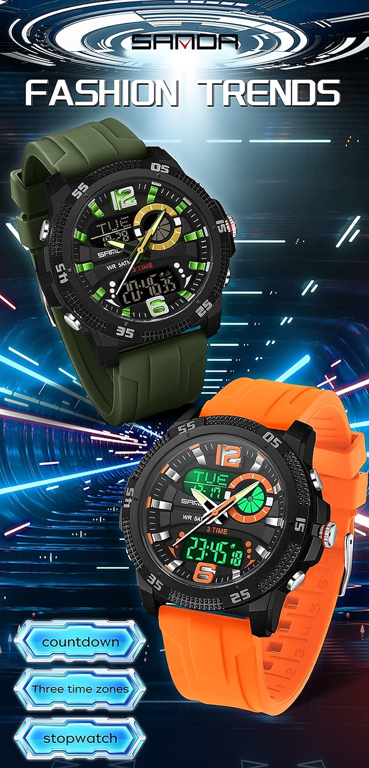 SANDA 3372 Dual Display Men's Watch Chronograph Alarm Clock Sport Multi functional Waterproof LED Electronic Watches 2025 - $26.99 –P1